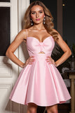 Pink Keyhole A Line Spaghetti Straps Short Homecoming Dress