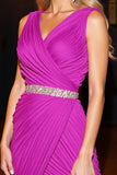 Sparkly Fuchsia Beaded Ruched Short Cocktail Dress