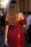 Sparkly Dark Red Sequins Corset Mini Cocktail Dress