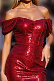 Sparkly Dark Red Sequins Corset Mini Cocktail Dress