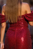 Sparkly Dark Red Sequins Corset Mini Cocktail Dress
