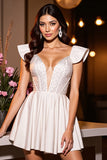 Sparkly Ivory Corset A Line Beaded Short Cocktail Dress