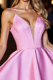 Pink Corset Deep V-Neck Satin Short Cocktail Dress
