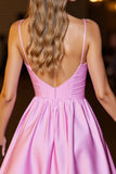 Pink Corset Deep V-Neck Satin Short Cocktail Dress