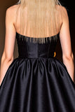 Corset Halter Black Satin A Line Short Cocktail Dress