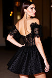 Black Off The Shoulder Beaded A Line Homecoming Dress With Appliques