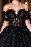 Black Off The Shoulder Beaded A Line Homecoming Dress With Appliques