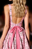 Pink Floral V Neck A Line Homecoming Dress