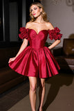 Burgundy Off The Shoulder Ruched A Line Homecoming Dress