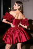 Burgundy Off The Shoulder Ruched A Line Homecoming Dress