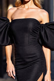 Black Off The Shoulder Puff Sleeve Bodycon Homecoming Dress