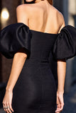 Black Off The Shoulder Puff Sleeve Bodycon Homecoming Dress