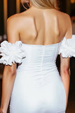 White Bodycon Off The Shoulder Homecoming Dress With Ruffled Sleeves