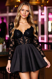 Black Sparkly Corset Long Sleeve A Line Homecoming Dress With Appliques