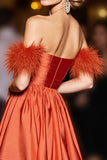 Orange Off The Shoulder Ruched A Line Homecoming Dress