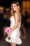 White Ruffled Bodycon Short Graduation Dress