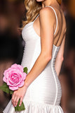 White Ruffled Bodycon Short Graduation Dress