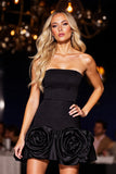 Black A Line Strapless Mini Homecoming Dress With 3D Flowers