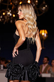Black A Line Strapless Mini Homecoming Dress With 3D Flowers