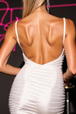 White Sheath Spaghetti Straps Ruched Homecoming Dress