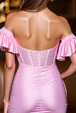 Sparkly Pink Satin Corset Beaded Mini Cocktail Dress