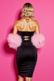Black Strapless Bodycon Mini Homecoming Dress With Feathers