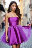 A Line Dark Purple Tulle Beaded Homecoming Dress