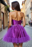 A Line Dark Purple Tulle Beaded Homecoming Dress