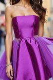 A Line Dark Purple Tulle Beaded Homecoming Dress