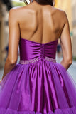 A Line Dark Purple Tulle Beaded Homecoming Dress