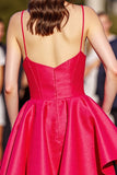 A Line Red Spaghetti Straps Mini Homecoming Dress