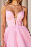 A Line Pink Corset Spaghetti Straps Homecoming Dress
