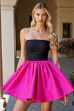 Black Fuchsia A Line Strapless Mini Homecoming Dress