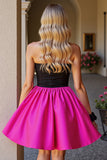 Black Fuchsia A Line Strapless Mini Homecoming Dress
