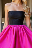Black Fuchsia A Line Strapless Mini Homecoming Dress