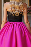 Black Fuchsia A Line Strapless Mini Homecoming Dress