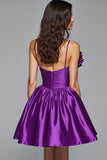 Dark Purple A Line Spaghetti Straps Homecoming Dress With 3D Flower