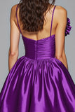 Dark Purple A Line Spaghetti Straps Homecoming Dress With 3D Flower
