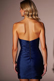 Navy Sweetheart Bodycon Pleated Homecoming Dress