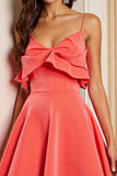 A Line Velvet Ruffled Orange Homecoming Dress
