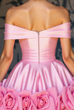 Off The Shoulder Pink A Line Homecoming Dress With 3D Flowers