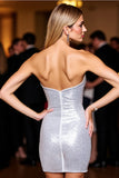 Sparkly Corset Sequins Silver Mini Cocktail Dress with Slit