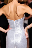 Sparkly Corset Sequins Silver Mini Cocktail Dress with Slit