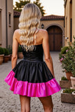Black A Line Strapless Ruffled Homecoming Dress