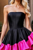 Black A Line Strapless Ruffled Homecoming Dress
