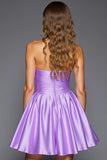Purple A Line Ruffled Strapless Homecoming Dress With 3D Flowers