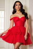 Off The Shoulder A Line Mini Red Homecoming Dress