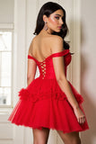 Off The Shoulder A Line Mini Red Homecoming Dress