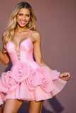Pink A Line Ruched Homecoming Dress with 3D Flowers