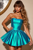 Blue Metallic Strapless Homecoming Dress